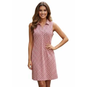 Sigrid Olsen Mini Polo Dress Athleisure Golf Sleeveless New red Cream size XL